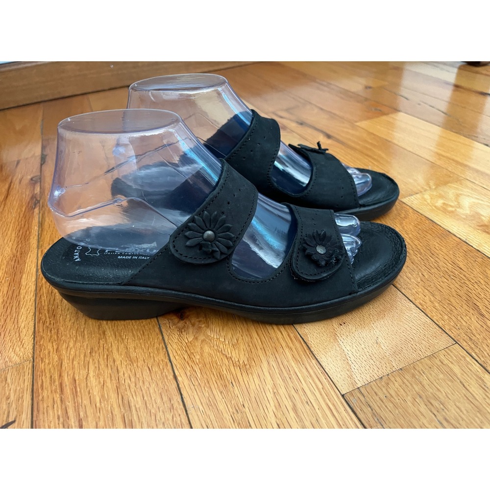 Flexus Faithful-B Nubuck Leather‎ Slide Sandals Black Size 39